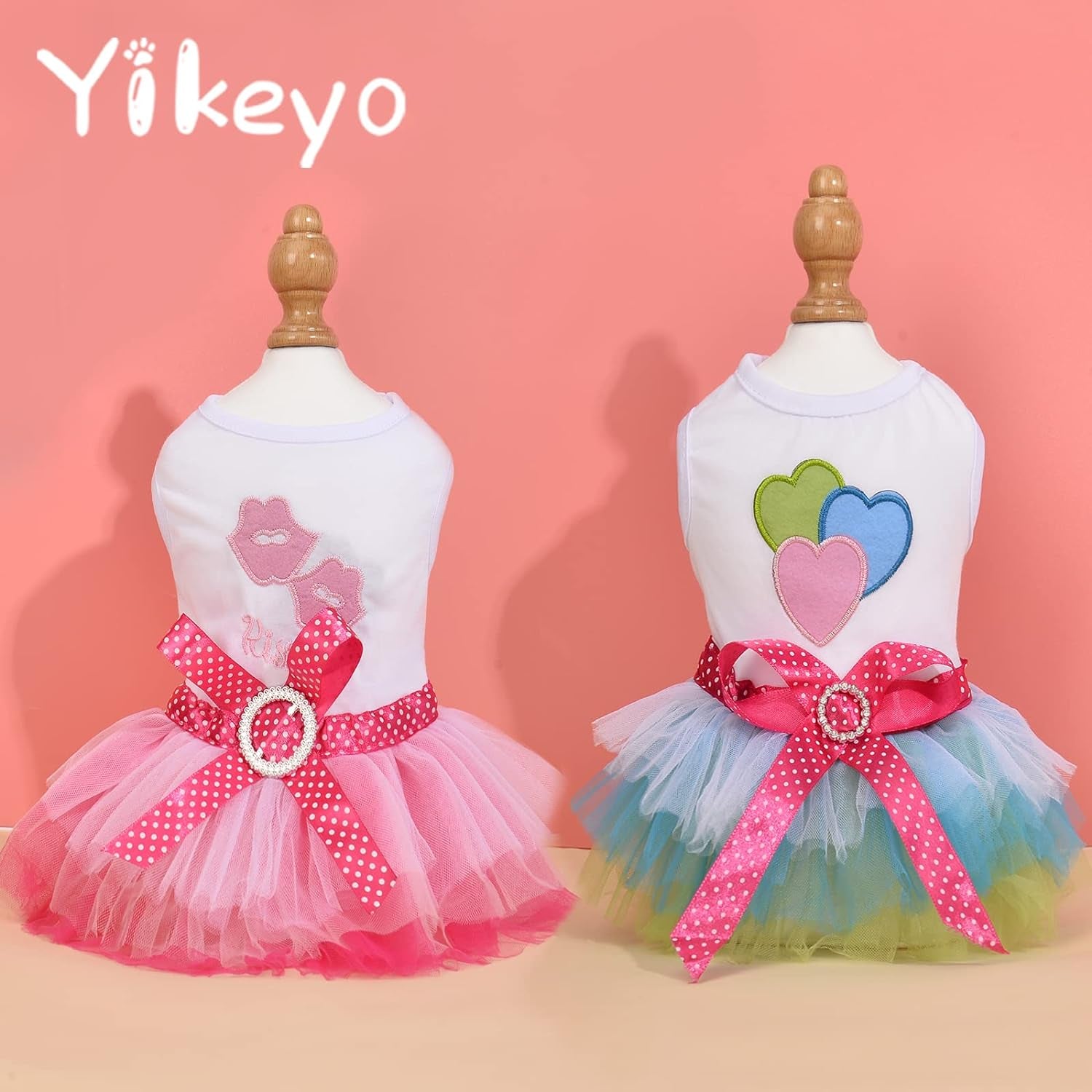 Dog Dress for Small Dog Girl Yorkie Chihuahua Clothes Pet Puppy Lace Tutu Vest Skirt Dog Princess Costume Clothing,Set of 2 (Green + Pink, X-Small)