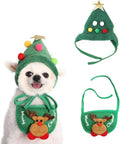 2PCS Christmas Adjustable Pet Christmas Costume Set Including Reindeer Antlers Christmas Tree Headband and Pet Christmas Accessories Decoration Scarf (Green, L)