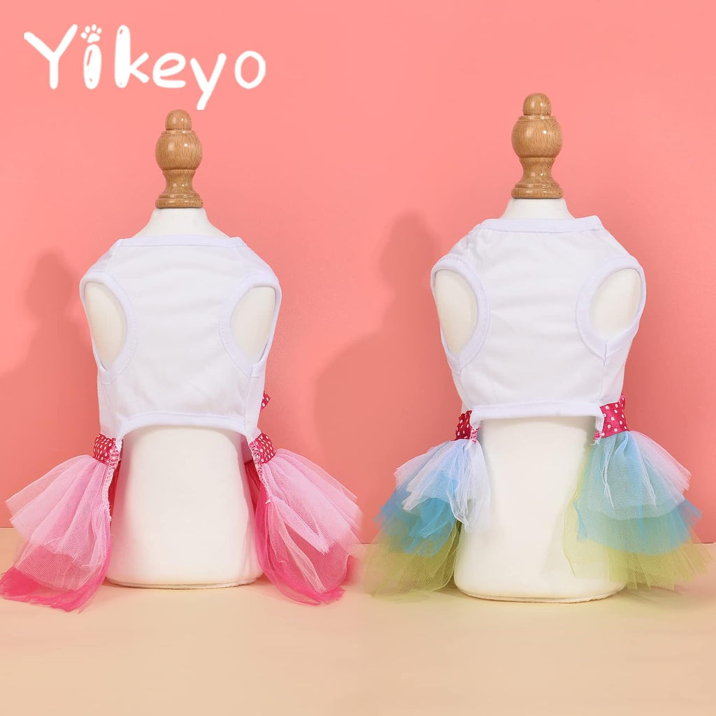 Dog Dress for Small Dog Girl Yorkie Chihuahua Clothes Pet Puppy Lace Tutu Vest Skirt Dog Princess Costume Clothing,Set of 2 (Green + Pink, X-Small)