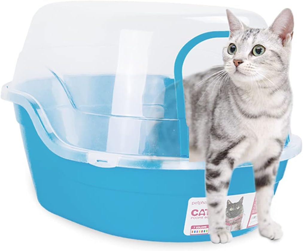 Jumbo Hooded Cat Litter Box, Extra Large, Light Blue