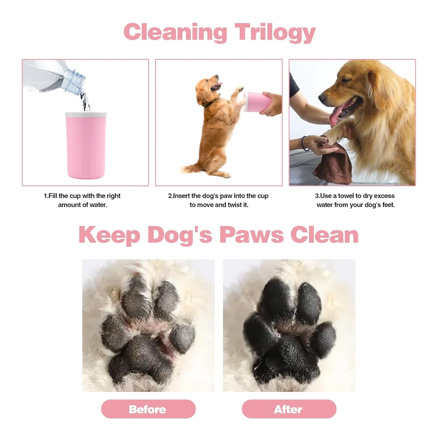 Dog Paw Washer, Dog Foot Cleaner, 2 in 1 Pet Foot Washing Cup, Brush Feet Cleaner for Large Dog